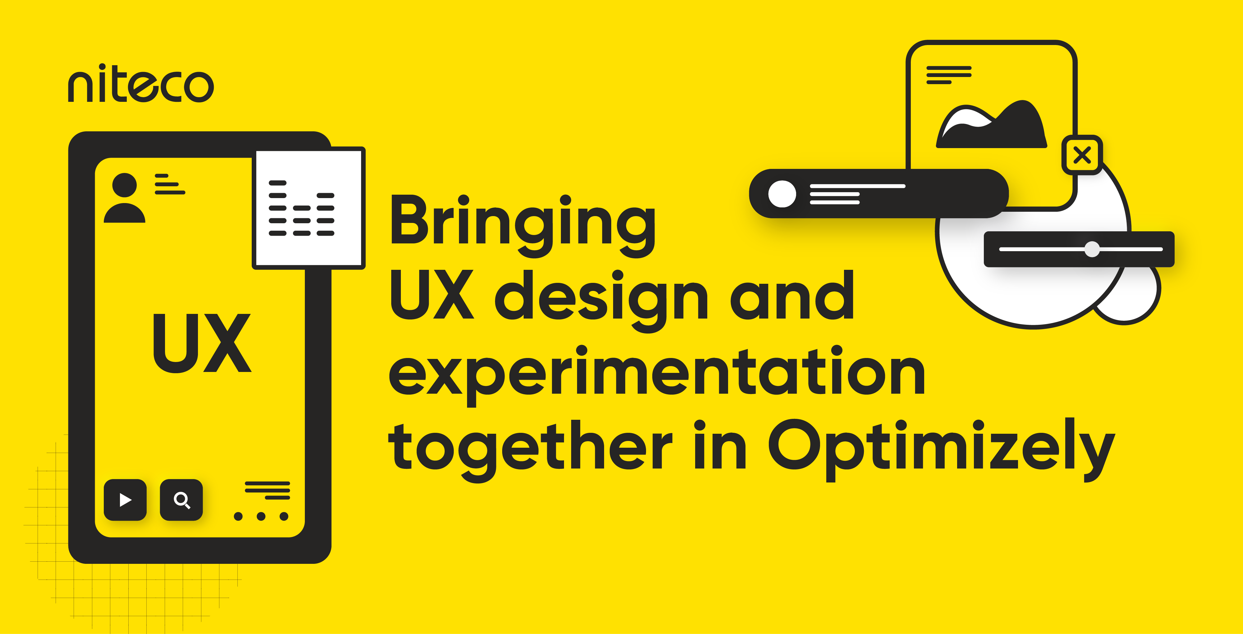 Niteco graphic about UX design and experimentation with Optimizely text.