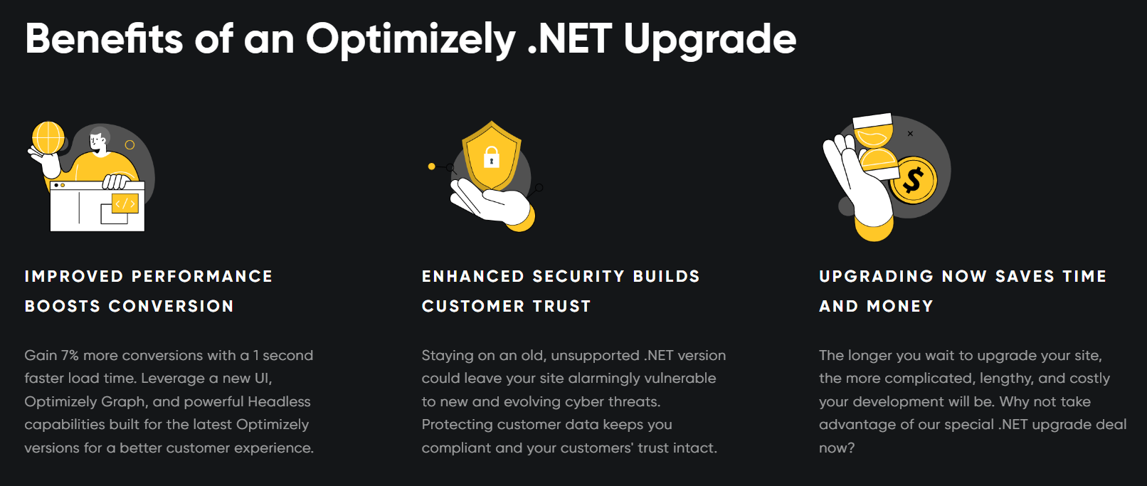 An illustration of how getting an Optimizely .NET upgrade can benefit your business.