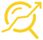 Yellow graph with upward trend and magnifying glass symbolizing growth analysis