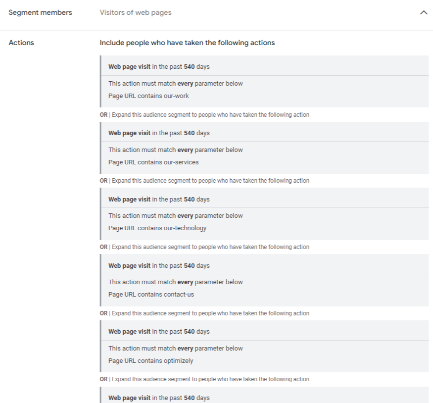 A screenshot of setting up retargeting ads by Niteco.
