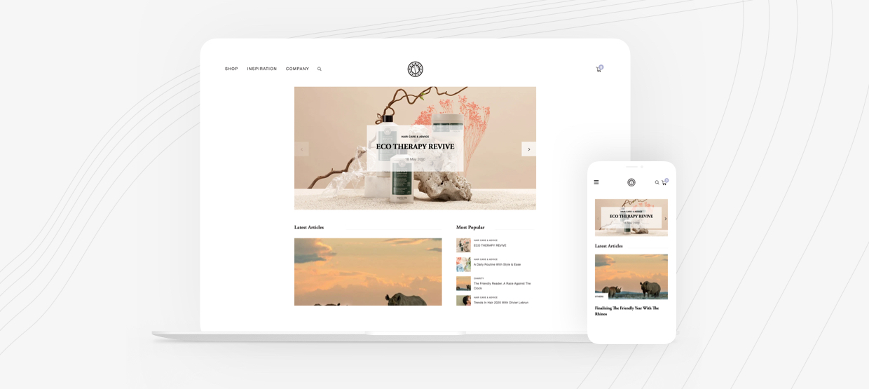 Eco Therapy Revive skincare products displayed on responsive website design.