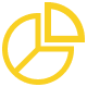 Yellow pie chart icon with one segment separated, representing data analysis.
