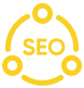 SEO concept with interconnected nodes in a yellow line art icon style
