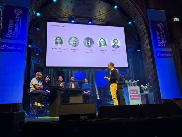 Optimizely leaders discussing agentic experiences and AI during a panel at Partner Close-Up 2026