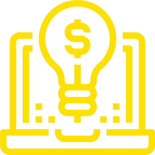 Yellow light bulb with dollar sign on laptop screen representing financial ideas
