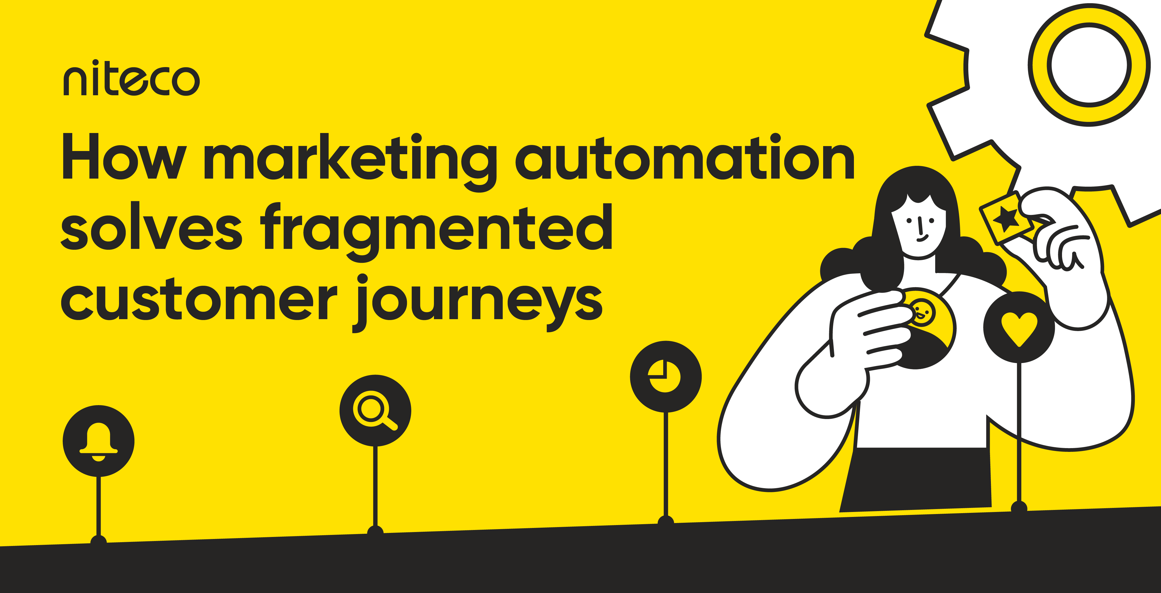 How marketing automation solves fragmented customer journeys with icons and gear