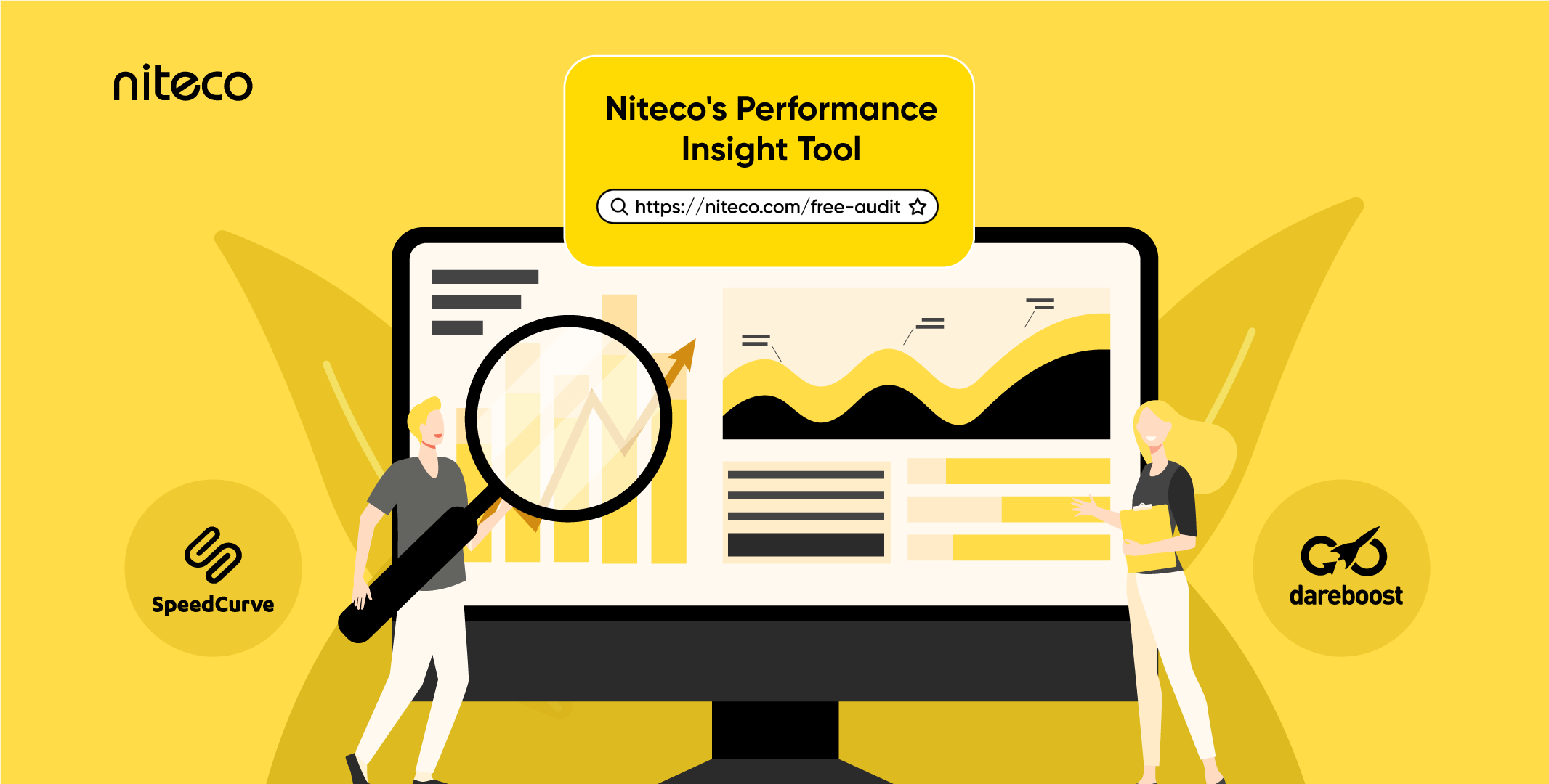 Niteco's Performance Insight Tool showing analytics with SpeedCurve and Dareboost logos