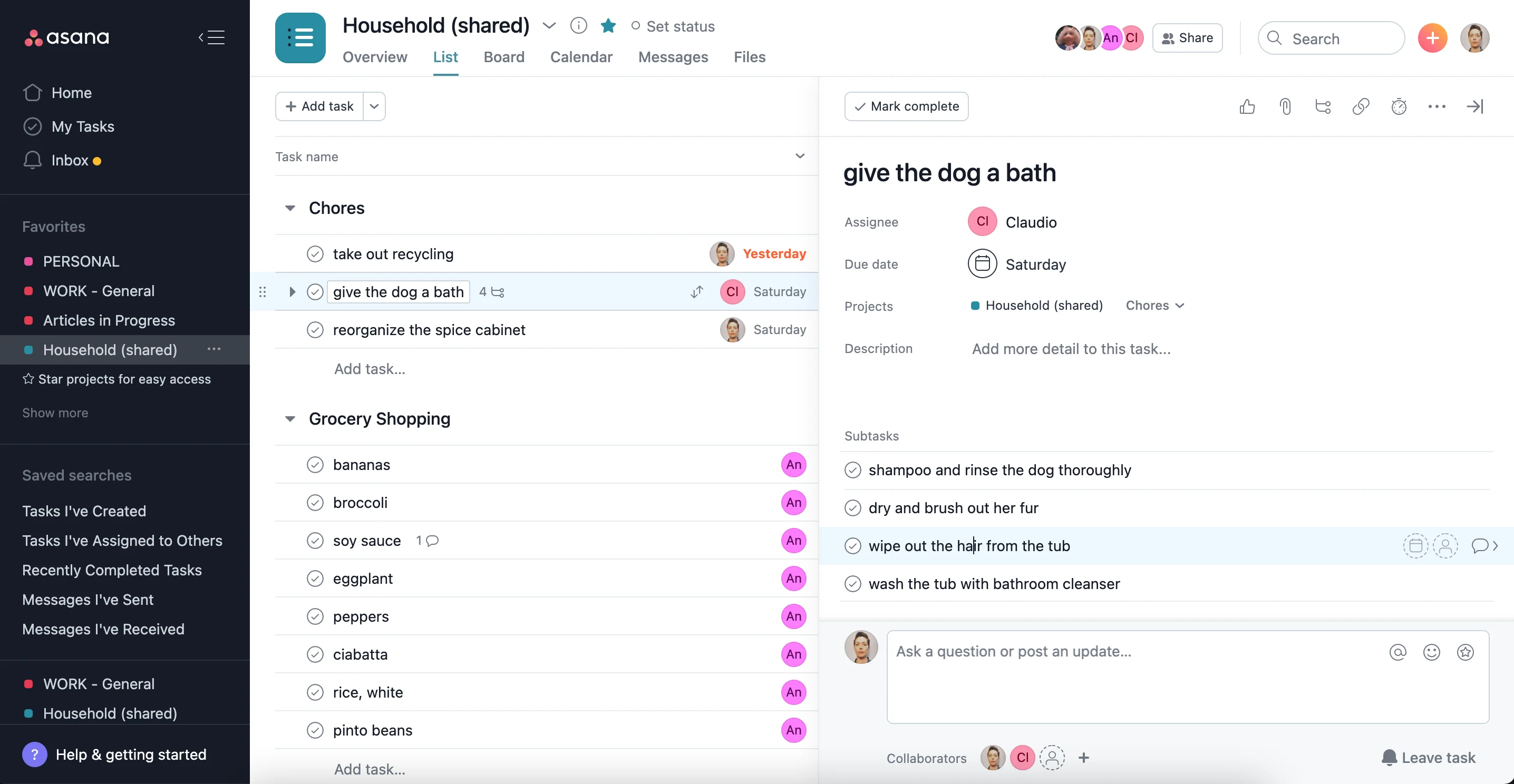 Task list interface showing [Tech] Optimizely plugging tasks, deadlines, and comments