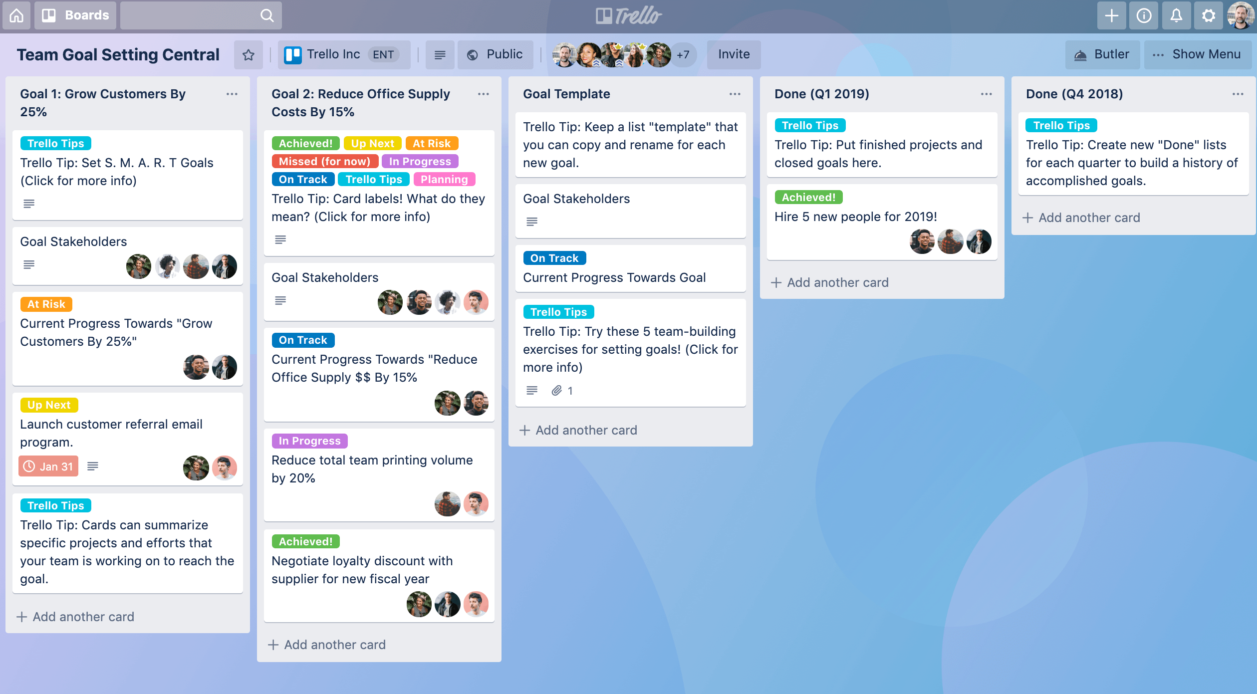 trello Trello task board with Backlog, Doing, Waiting, and Done columns for project management