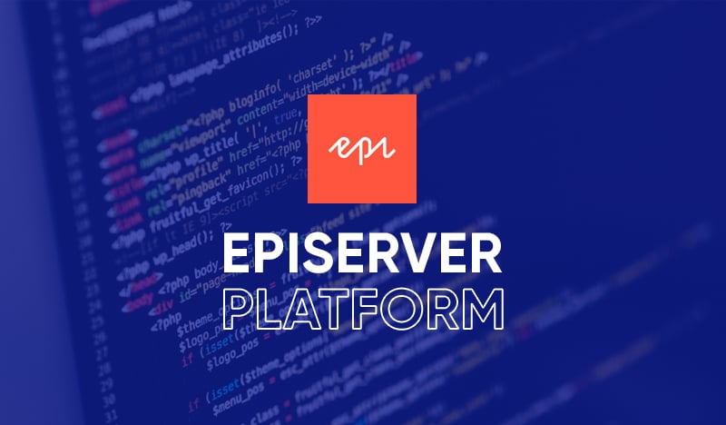 Optimizely platform logo over blue background with PHP coding for web development