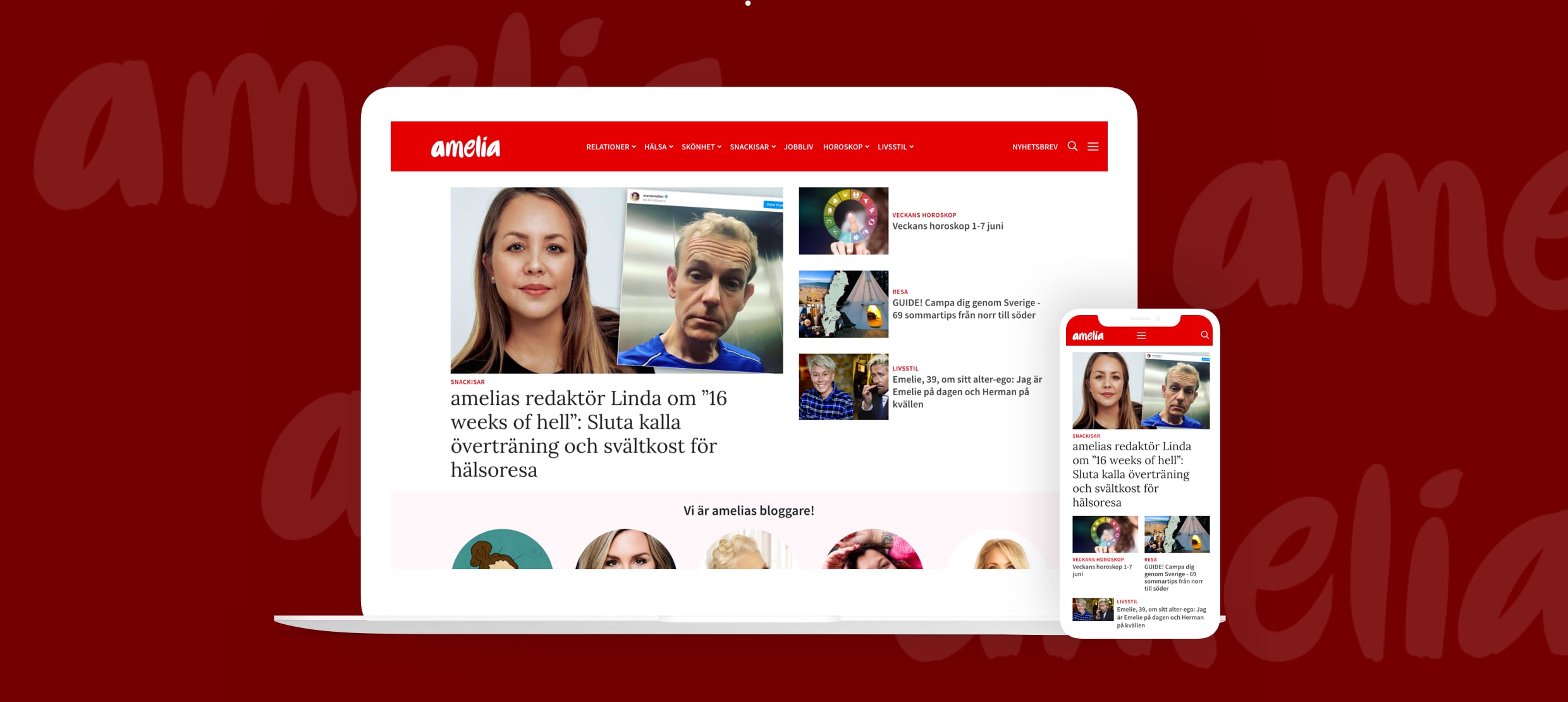 amelia website on laptop and mobile showing health and lifestyle editorial content