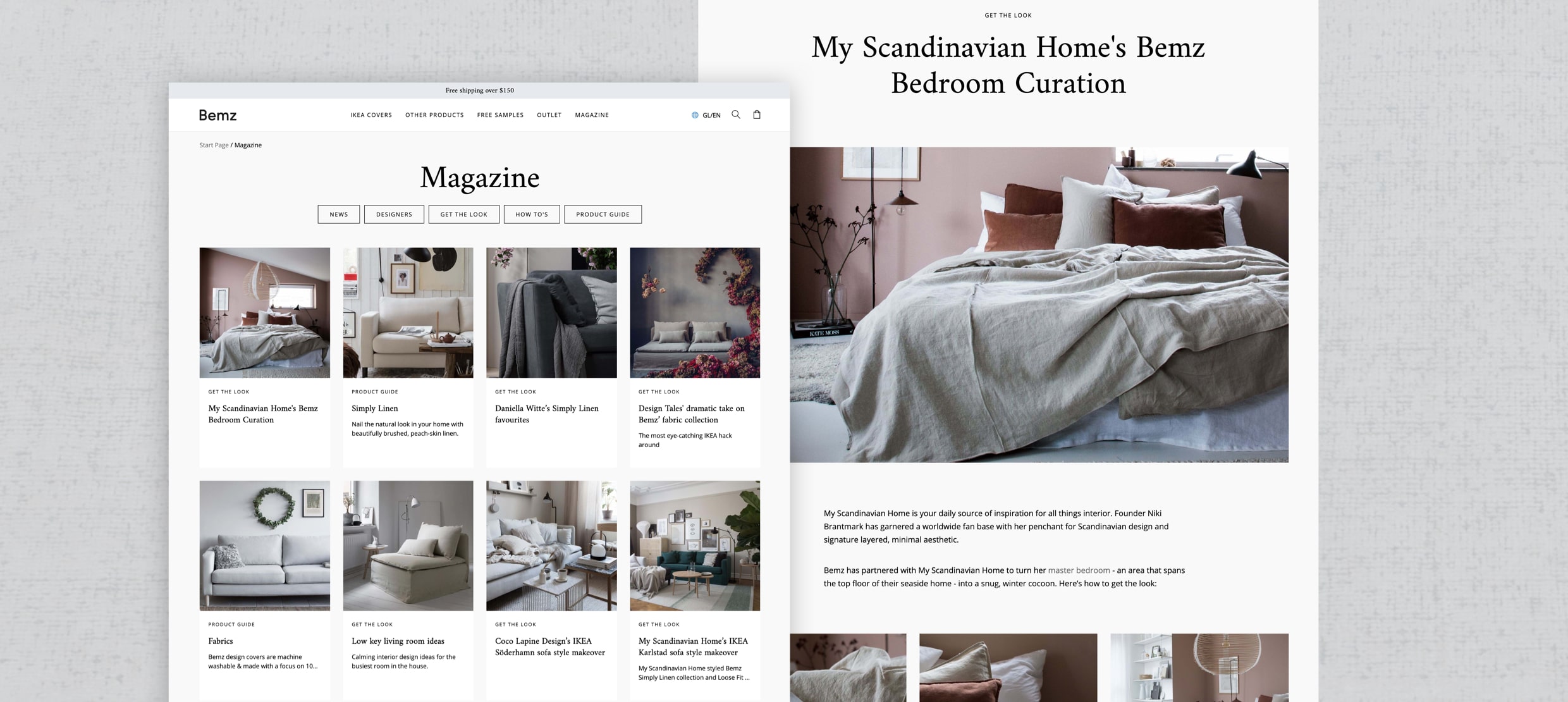 Scandinavian bedroom with Bemz linen covers in soft neutral tones and cozy decor