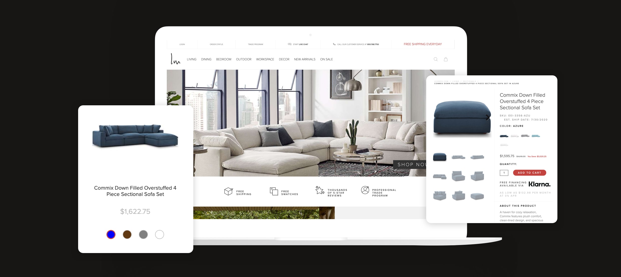 Commix Down Filled Overstuffed 4 Piece Sectional Sofa Set on website display