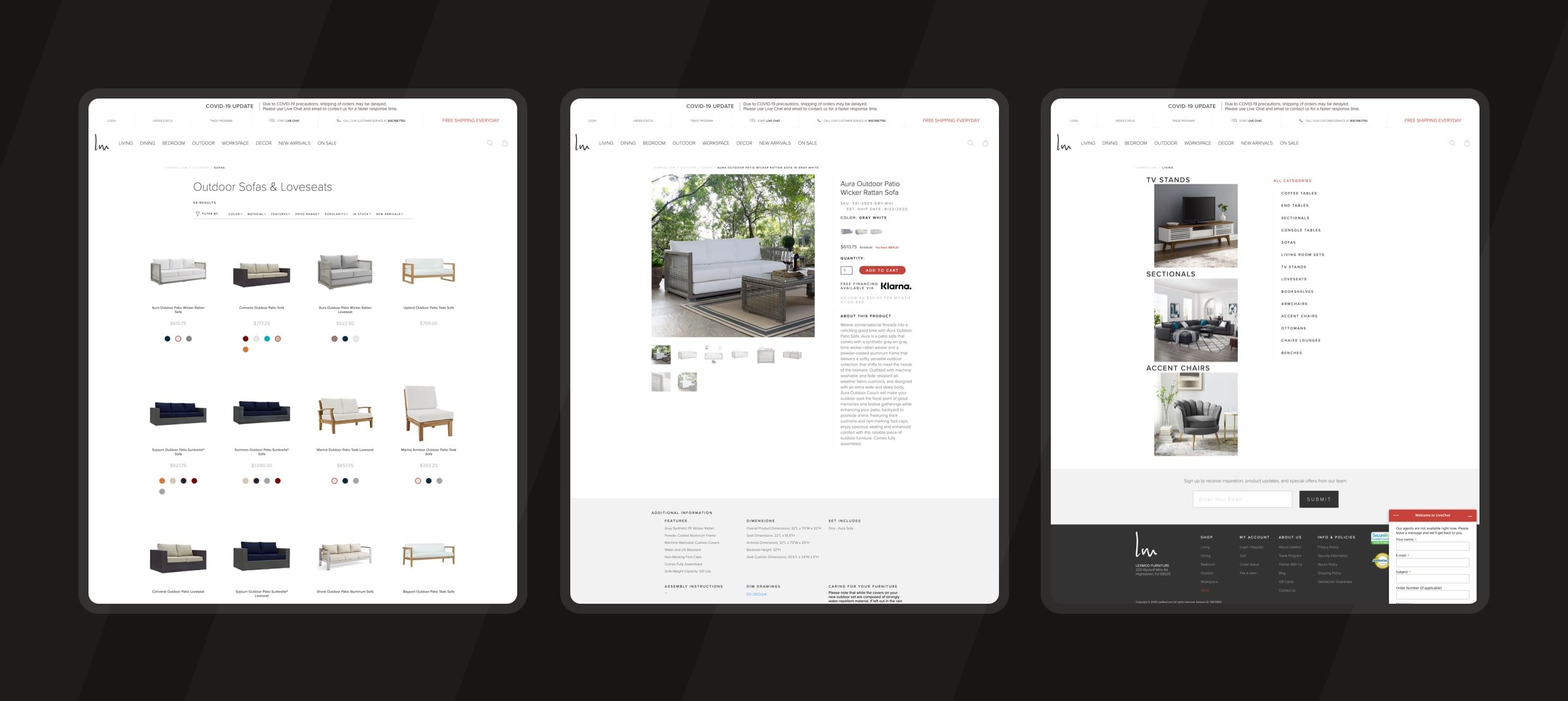 Outdoor Sofas & Loveseats collection and Aura Outdoor Patio Wicker Rattan Sofa details