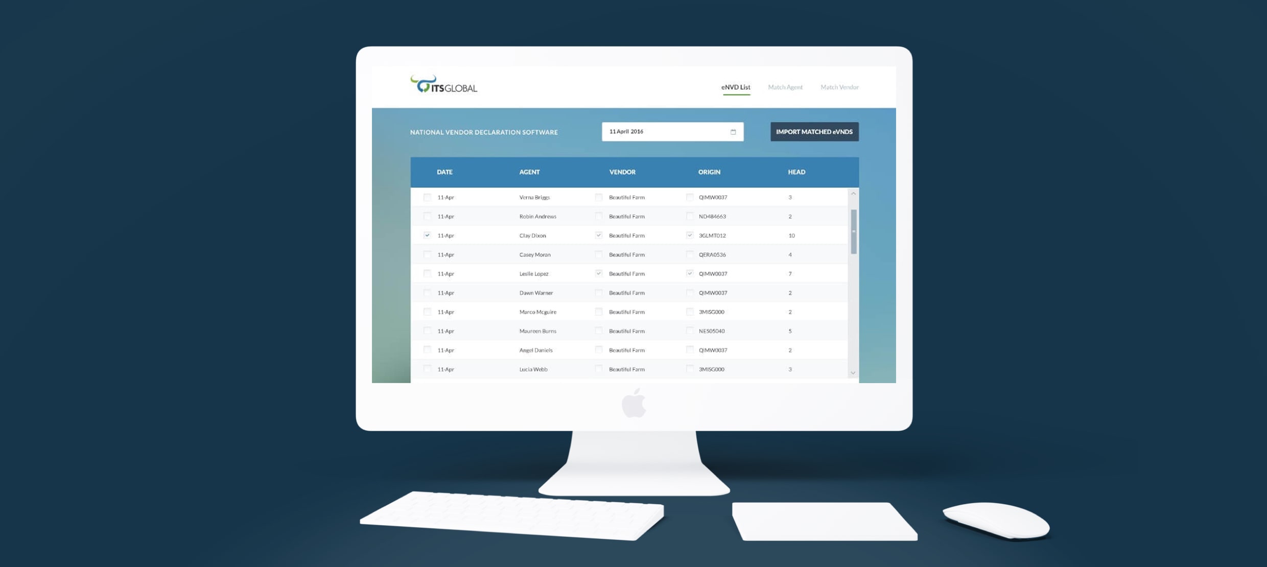 National Vendor Declaration software displaying vendor, agent, origin, and date details