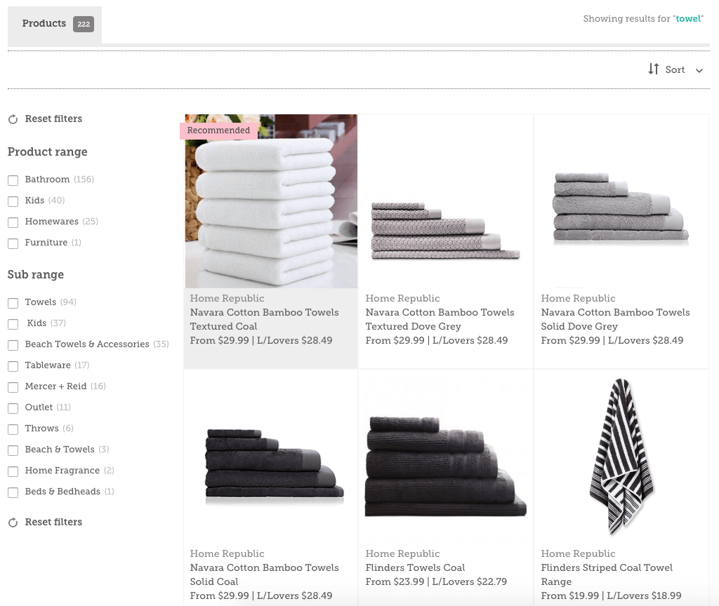 Featured product displayed at top of e-commerce search
