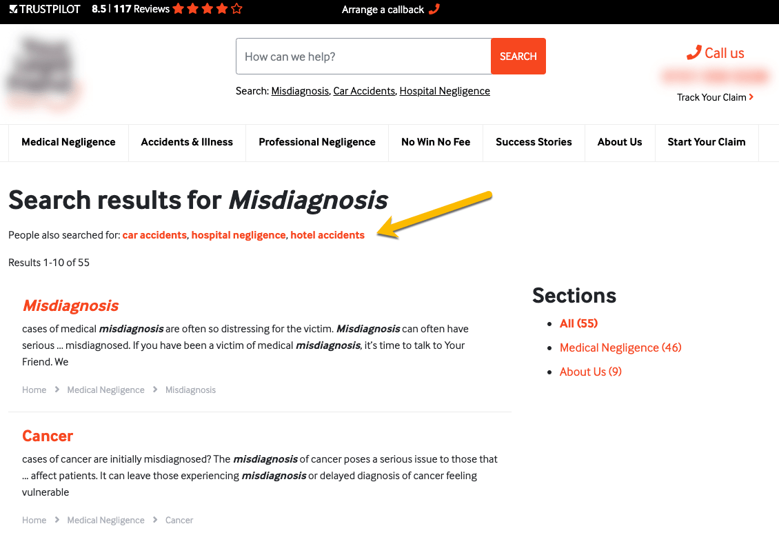 Suggested related searches in CMS interface