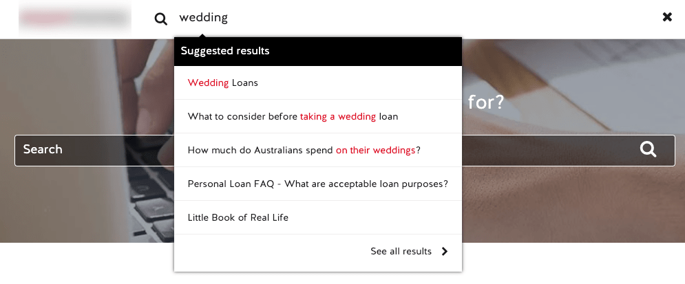 Dropdown list of suggested search terms