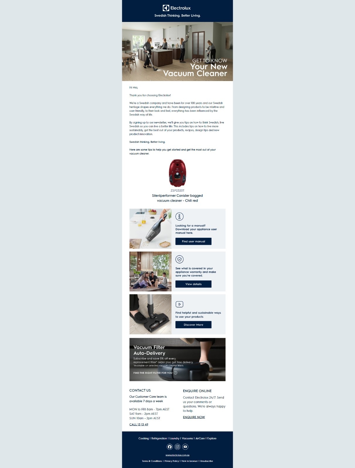  A screenshot of personalized email from Electrolux.